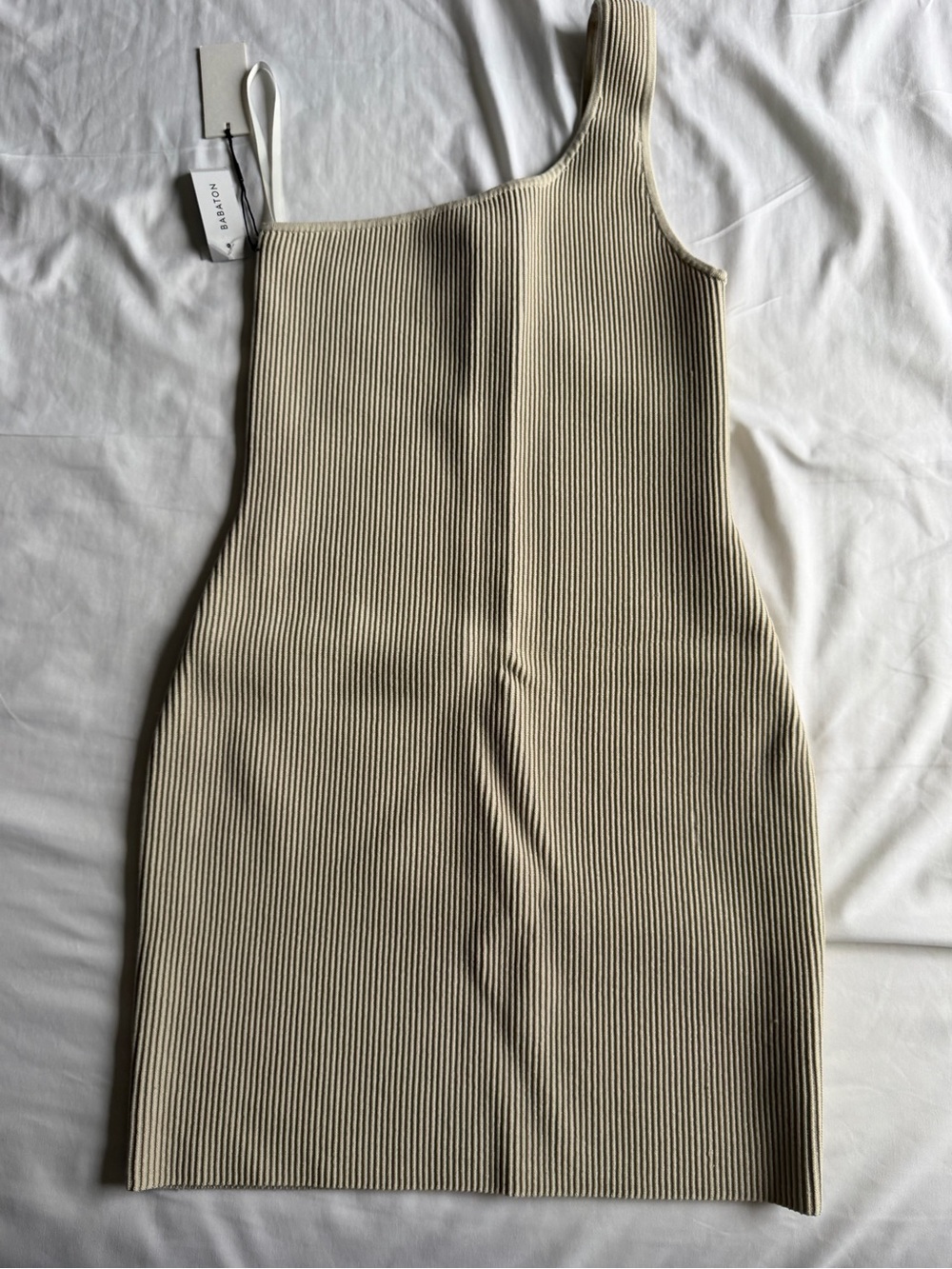 Babaton One-Shoulder Ribbed Knit Dress in Beige